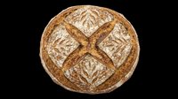 Artisan sourdough bread loaf with scored cross pattern and flour dusting, isolated on transparent background. Ready for bakery designs, food packaging, restaurant menus, print-on-demand products and culinary graphics.