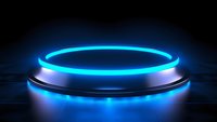 Futuristic glowing blue neon circle platform on dark background, illuminated display stand for product showcase in sci-fi style.