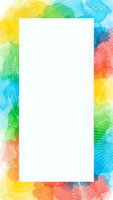 Vibrant watercolor frame with tropical palm leaves and rainbow gradient border, blank white space for text or design elements.