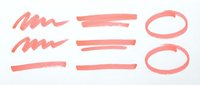 Coral pink hand-drawn brush strokes, wavy lines, and circular shapes isolated on white background. Ready for graphic design, web elements, and creative projects.