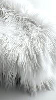 White fluffy fur texture close-up on light background showing soft, luxurious natural fibers with delicate strands and flowing pattern for fashion and design use.