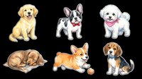 Cute dog breeds collection isolated on transparent background, ready for t-shirt design, clipart, stickers, print-on-demand products and sublimation projects.