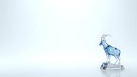 Translucent blue crystal goat figurine isolated on white background, suitable for decorative design, product mockups, and artistic compositions.