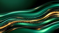 Luxurious emerald green and gold waves with glittering sparkles create elegant flowing abstract background pattern for luxury design projects and presentations.