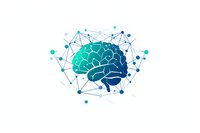 Stylized turquoise brain icon connected with network nodes and lines illustrating artificial intelligence, machine learning, and neural networks for technology presentations.
