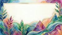 Colorful watercolor floral border frame with flowing leaves and abstract waves in vibrant rainbow hues on isolated white background, ready for design projects.