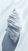Soft serve ice cream swirl in pure white against light background with dramatic shadow, minimalist food photography style for modern advertising and design.