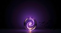 Glowing purple spiral orb with swirling energy vortex on dark background, mystical neon light effect for fantasy, sci-fi, gaming, and supernatural design projects.
