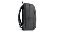 Dark gray laptop backpack with multiple compartments and padded straps, isolated on white background, suitable for travel, business, and everyday use designs.