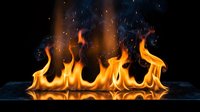 Dramatic flames with bright orange fire and glowing sparks against dark background for heating, energy and power concepts.