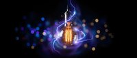 Vintage Edison bulb with electric lightning bolts and glowing filament on dark background with bokeh lights for energy and innovation concepts.