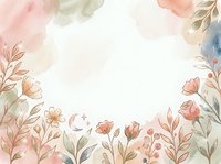 Watercolor floral frame with soft pastel flowers and botanical leaves on white background, suitable for wedding invitations, greeting cards, and design projects.