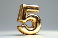 Golden metallic number five with reflective surface and textured effect on neutral background, suitable for anniversary or ranking designs.