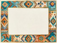 Southwestern geometric border frame with turquoise, orange, and cream colors featuring tribal patterns, diamonds, and native motifs on isolated background for design projects.