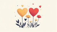 Romantic heart-shaped flowers in yellow and red growing among navy blue leaves on beige background, delicate love concept design for valentines cards and decor.