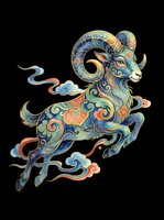 Ornate leaping ram with colorful floral and swirl patterns, isolated on transparent background. Great for t-shirt design, stickers, clipart, sublimation, print on demand.