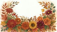Watercolor autumn floral wreath frame with chrysanthemums, sunflowers, roses, berries, and fall leaves on white background, ready for design use.