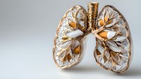 Anatomical lungs model with golden bronchial tree structure and white lobes against light background, showcasing detailed respiratory system for medical education.