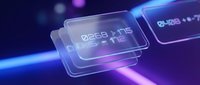 256 MB RAM memory module with glowing neon blue and purple light effects on dark background, suitable for technology and computing graphics.