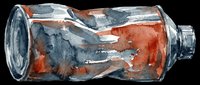 Rusty metal cylinder with weathered orange and blue paint, isolated on transparent background. Ready for design use on t-shirts, clipart, stickers, print-on-demand products, and sublimation projects.