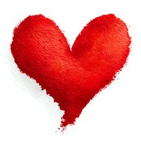 Red watercolor heart shape painted with brush strokes on white background for Valentine's Day cards, romantic designs and love-themed projects.