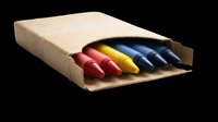 Cardboard box of colorful crayons isolated on transparent background, ready for clipart, t-shirt design, print-on-demand products, stickers, and sublimation projects.