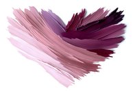 Abstract heart shape created with dynamic brush strokes in pink and purple gradient tones on white background for romantic design projects.