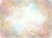 Ornate floral frame with gold filigree borders and pastel watercolor background, isolated on white for invitations, cards, and design projects.