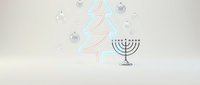Minimalist holiday celebration with menorah and Christmas tree outline on neutral background with hanging ornaments for interfaith seasonal greeting cards.