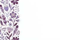 Purple floral border with decorative botanical elements and leaves on white background for wedding invitations, greeting cards and stationery design.