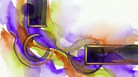 Abstract watercolor composition with flowing purple, orange and yellow shapes creating dynamic movement and energy for modern design projects.