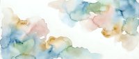Soft watercolor clouds in pastel blue, pink and yellow tones creating dreamy abstract background for creative projects and artistic designs.