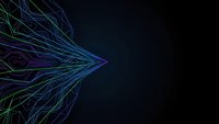 Abstract digital network lines flowing in neon blue and green colors on dark background for technology presentations and futuristic designs.