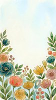 Watercolor floral border with colorful blooms and green leaves on a soft pastel background, perfect for cards, invitations, and social media.