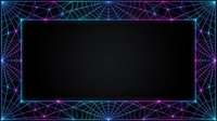 Abstract neon geometric wireframe border with glowing cyan and magenta lines on black background, suitable for digital design, gaming interfaces, and tech presentations.