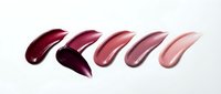 Cosmetic lipstick swatches in burgundy to pink shades on white background. Makeup color palette samples for beauty and fashion design projects.