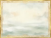 Vintage landscape with soft watercolor sky and misty mountains, framed by ornate gold decorative border, suitable for certificates, invitations, and classic design projects.