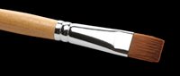 Flat art paintbrush with wooden handle and silver ferrule, isolated on transparent background. Great for T-shirt design, stickers, clipart, sublimation, and print on demand.