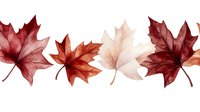 Watercolor autumn maple leaves in warm red orange and beige tones arranged in row on white background for seasonal design projects and fall decorations.