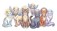 Cute cats with angel wings and halos isolated on white background, ready for design use on merchandise, apparel, and creative projects.