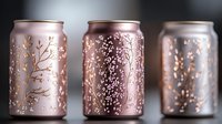 Rose gold metallic cans with intricate floral cutout patterns creating luminous decorative lighting effects for home decor and ambient atmosphere design.
