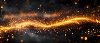 Magical golden light wave with glowing sparkles and particles flowing on black background, creating luminous motion effect for festive designs.