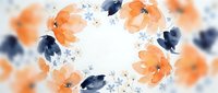 Watercolor floral frame with orange and navy blue flowers on white background. Delicate botanical border for wedding invitations, greeting cards, stationery design.