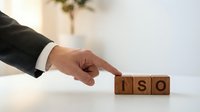 ISO certification standard quality assurance wooden blocks business compliance concept for corporate training materials and organizational management presentations.