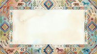 Southwestern tribal border frame with geometric patterns, animals, and ornamental designs on cream background, isolated and ready for design use on invitations, certificates, and promotional materials.