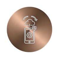 Modern copper gradient circle icon featuring smartphone with cloud computing and security shield symbols for mobile technology applications.