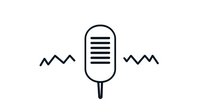 Minimalist line art microphone with sound waves, broadcasting and podcast concept design element on white background, isolated for creative projects.