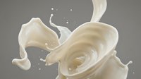 Creamy milk or dairy liquid splashing dynamically with swirling waves and droplets against neutral background, suitable for food and beverage advertising.