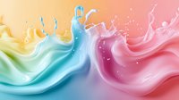 Colorful liquid waves in pastel rainbow colors with dynamic splashes and smooth flowing motion create abstract background with soft gradient transitions.