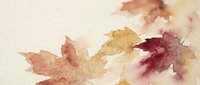 Watercolor autumn leaves in warm tones of gold, burgundy and coral creating artistic seasonal composition on textured paper background for fall decor.